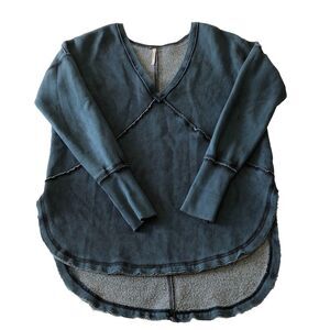 Free People Women’s Western Indigo Distressed Sweatshirt Top Size XS